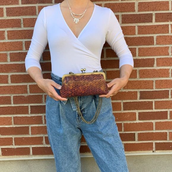 3-Way Use Handmade Genuine Embossed Leather Kisslock Clutch bag - Picture 3 of 16